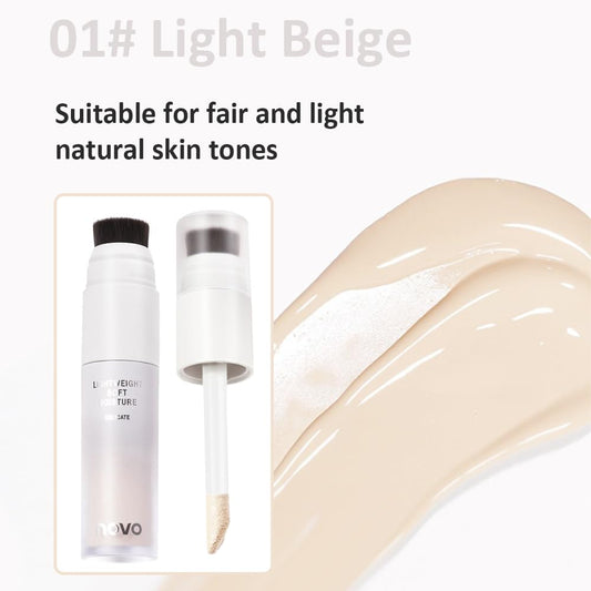 NOVO Brightening Liquid Foundation with Double-ended Brush for Women, 8g