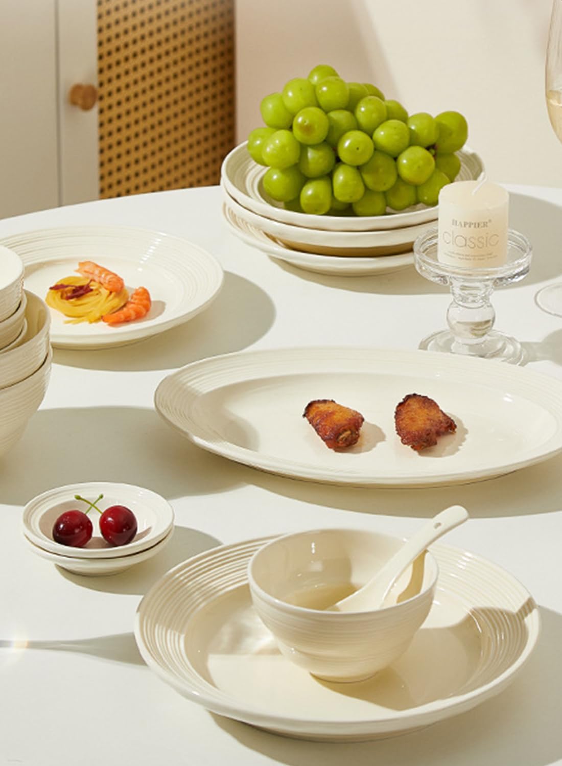 18Pcs Dinnerware Set, Gift Kit, Plates and Bowls Sets, Oven, Dishwasher and Microwave Safe, White