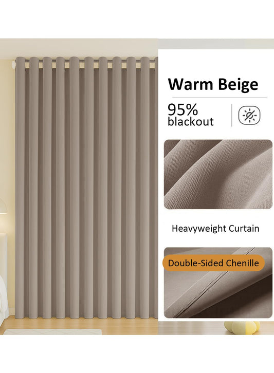 NOVO Double-Sided Chenille Blackout Curtain ¨C Grommet Top, 95% Light Blocking, Single Panel, W250 x H270CM, Fits Windows 125¨C165CM Wide (Beige)