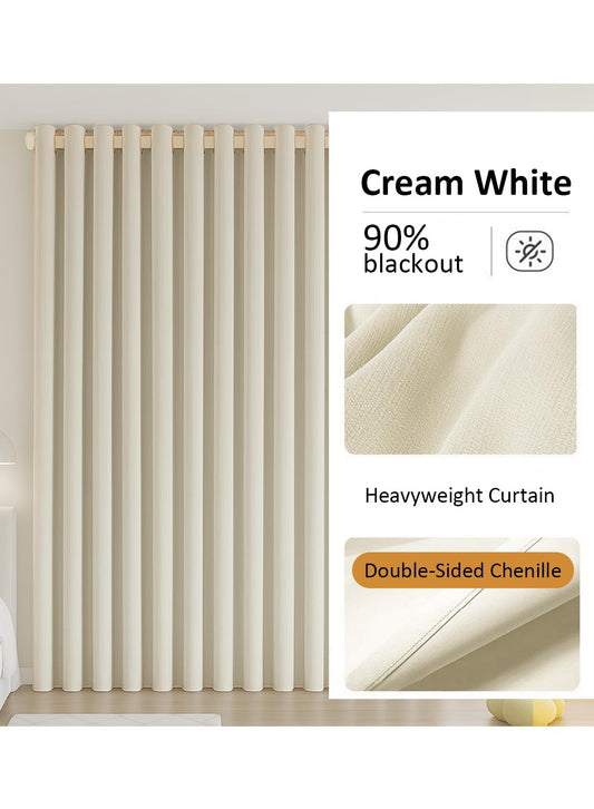 NOVO Double-Sided Chenille Blackout Curtain ¨C Grommet Top, 90% Light Blocking, Single Panel, W250 x H270CM, Fits Windows 125¨C165CM Wide (Cream White)