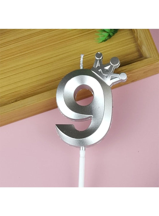 Birthday Number Candles for Cake Decoration, Glittery Cake Toppers with Cute Designs, Perfect for Kids' Parties, Anniversaries, and Celebrations-silver(No.9)