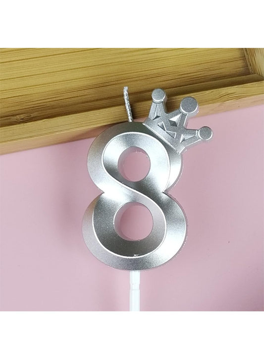 Birthday Number Candles for Cake Decoration, Glittery Cake Toppers with Cute Designs, Perfect for Kids' Parties, Anniversaries, and Celebrations-silver(No.8)