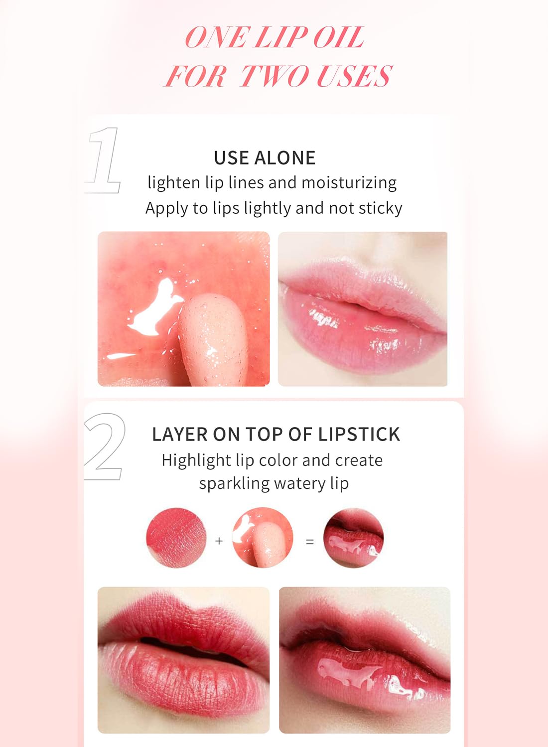 NOVO 3Pcs Glossy Lip Oil Set, Hydrating Lip Plumping Glitter Tinted Kit Group A