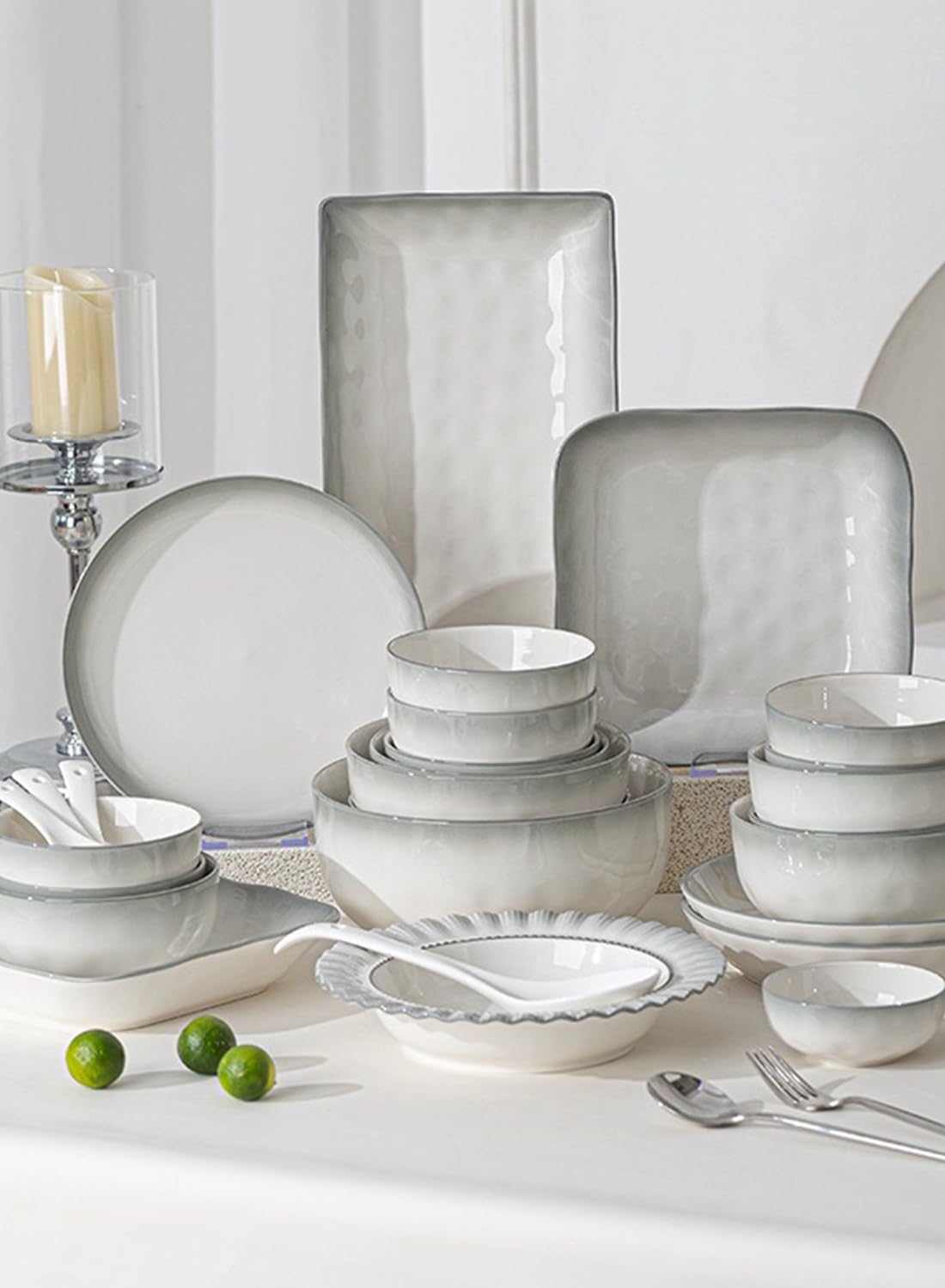 18Pcs Dinnerware Set, Gift Kit, Plates and Bowls Sets, Oven, Dishwasher and Microwave Safe, Grey