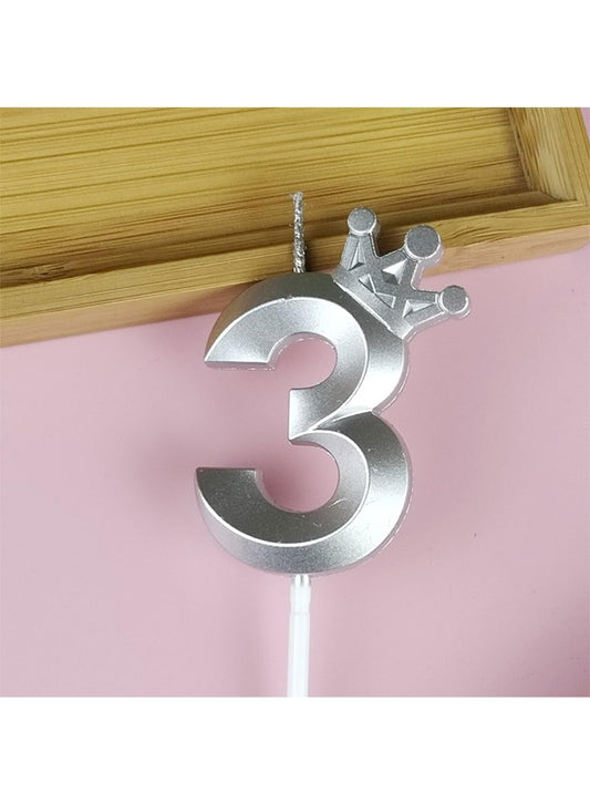 Birthday Number Candles for Cake Decoration, Glittery Cake Toppers with Cute Designs, Perfect for Kids' Parties, Anniversaries, and Celebrations-silver(No.3)
