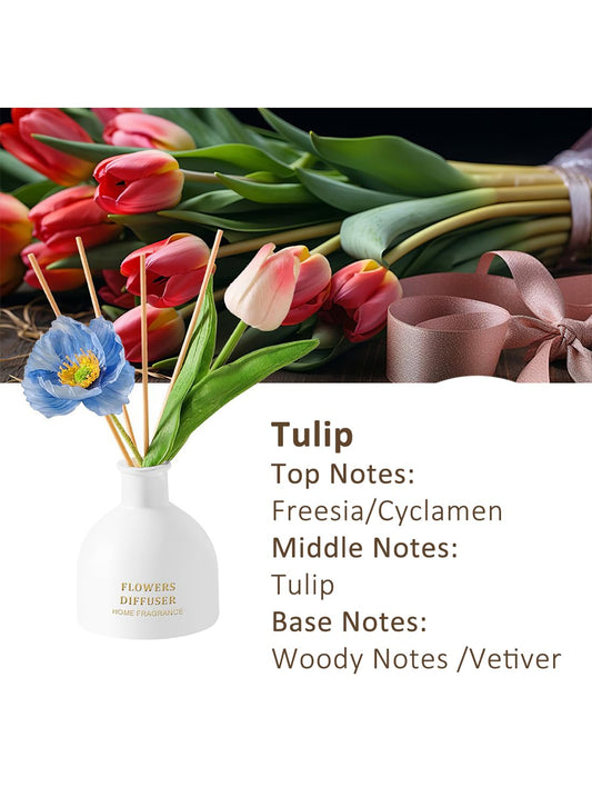 NOVO Artificial Flowers Scented Oil Diffuser Set with High imitation flower &4 Reed Sticks for Bathroom & Bedroom Home Decor&Office D¨¦cor, 150ml-Tulip
