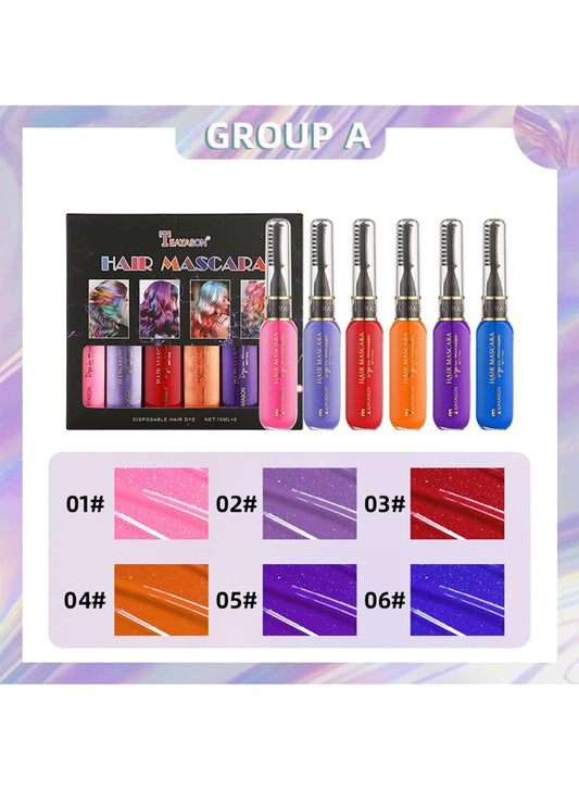 NOVO Hair Mascara Set, 6Pcs Temporary Colorful Washable Hair Chalk for Salon & DIY, Group A