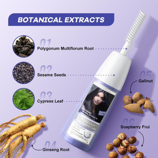 NOVO Natural Plant Bubble Hair Dye Kit with Comb, Long Lasting Pure Plant Extract for Grey Hair Color Bubble Dye, Easy to Use Hair Dye for Women Men 200ml Natural Black