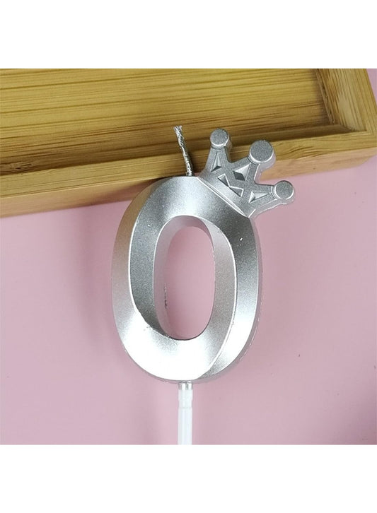 Birthday Number Candles for Cake Decoration, Glittery Cake Toppers with Cute Designs, Perfect for Kids' Parties, Anniversaries, and Celebrations-silver(No.0)
