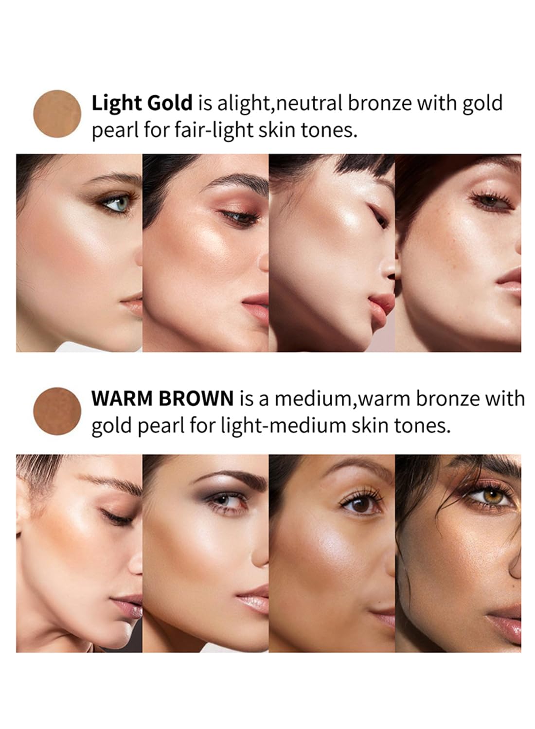 NOVO Highlighter Stick, Long-Lasting Waterproof Shimmer Powder, Natural Matte Contour Cream, Non-Greasy Illuminator for Face Body Collarbones, Light Gold