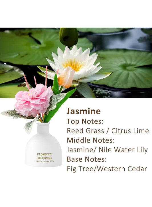 NOVO Artificial Flowers Scented Oil Diffuser Set with High imitation flower &4 Reed Sticks for Bathroom & Bedroom Home Decor&Office D¨¦cor, 150ml-Jasmine
