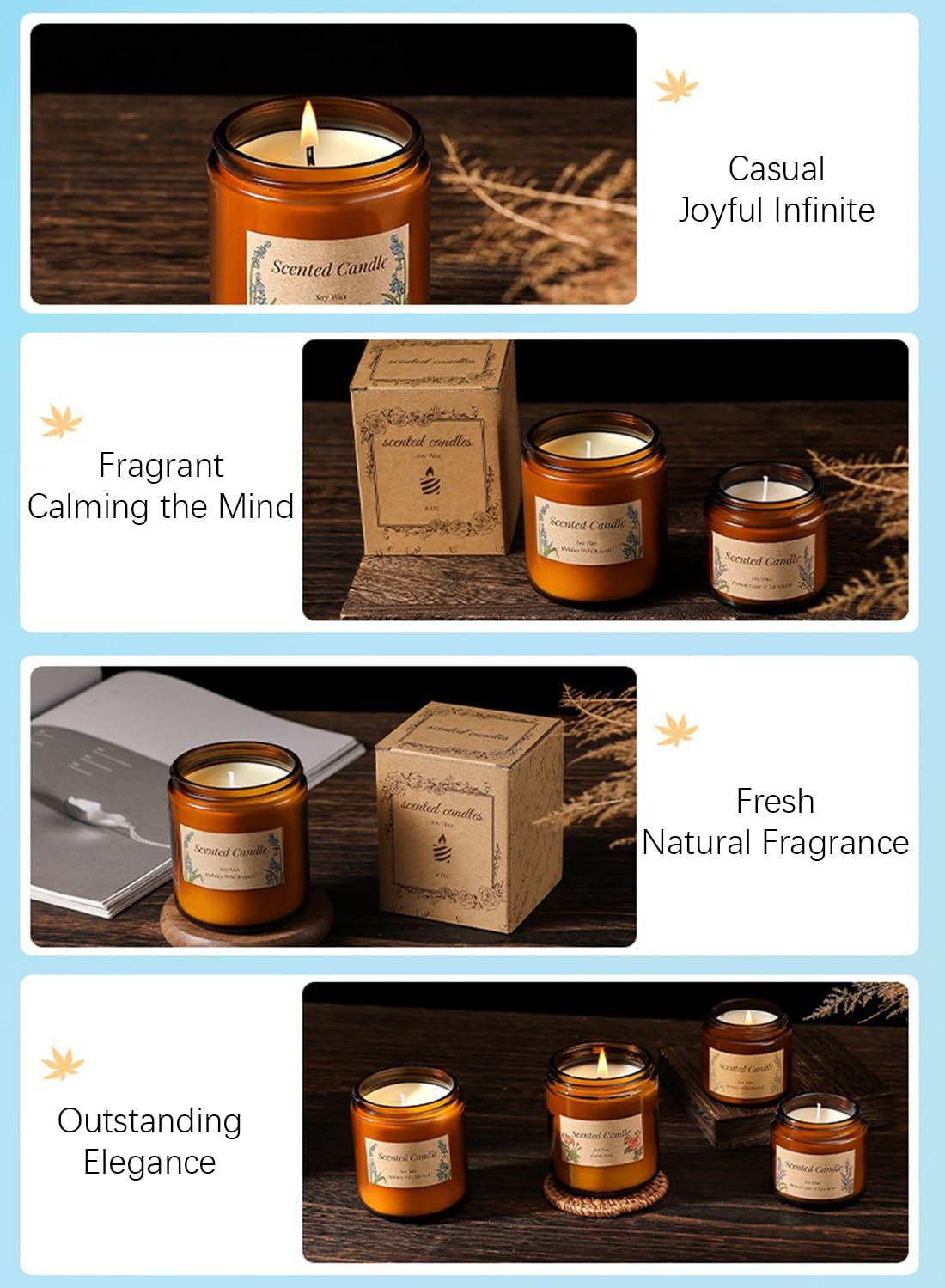 NOVO Scented Candles, 100g Natural Soy Wax Blend Aromatherapy Candle with Pure Essential Oils,12 Hours of Burn Time, or Home SPA Bathing Yoga-Bobby¡¯s Flower Shop Brown/White
