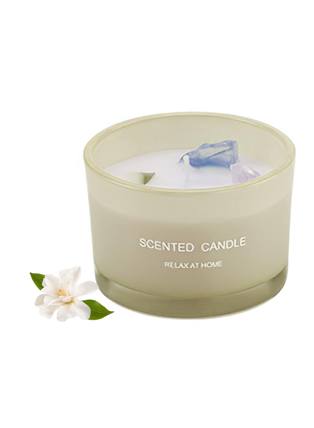 NOVO Scented Candles, 90g Natural Soy Wax Blend Aromatherapy Candle with Pure Essential Oils & Decorative Crystal-Green