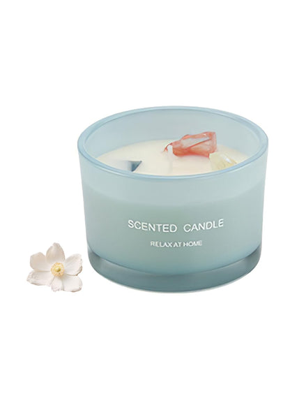 NOVO Scented Candles, 90g Natural Soy Wax Blend Aromatherapy Candle with Pure Essential Oils & Decorative Crystal-Blue