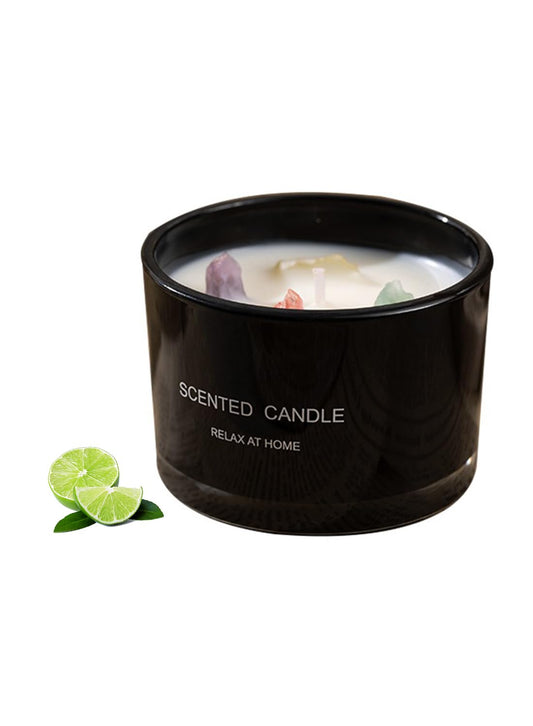 NOVO Scented Candles, 90g Natural Soy Wax Blend Aromatherapy Candle with Pure Essential Oils & Decorative Crystal-Black