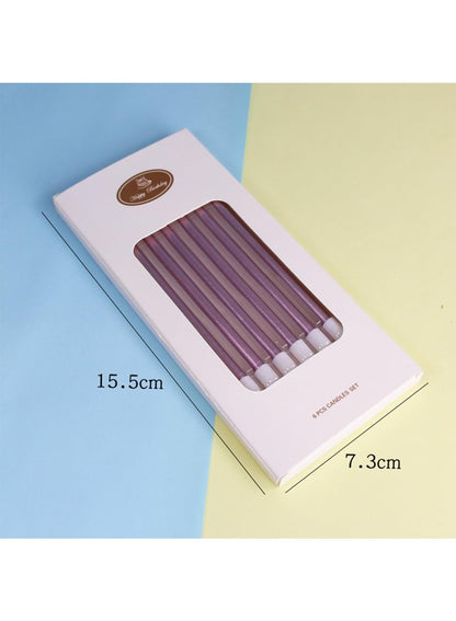 Colorful Long Thin Metallic Birthday Candles Kit£¬Glittery Cake Toppers with Cute Designs, Perfect for Kids' Parties, Anniversaries, and Celebrations-6Pcs Set Colorful