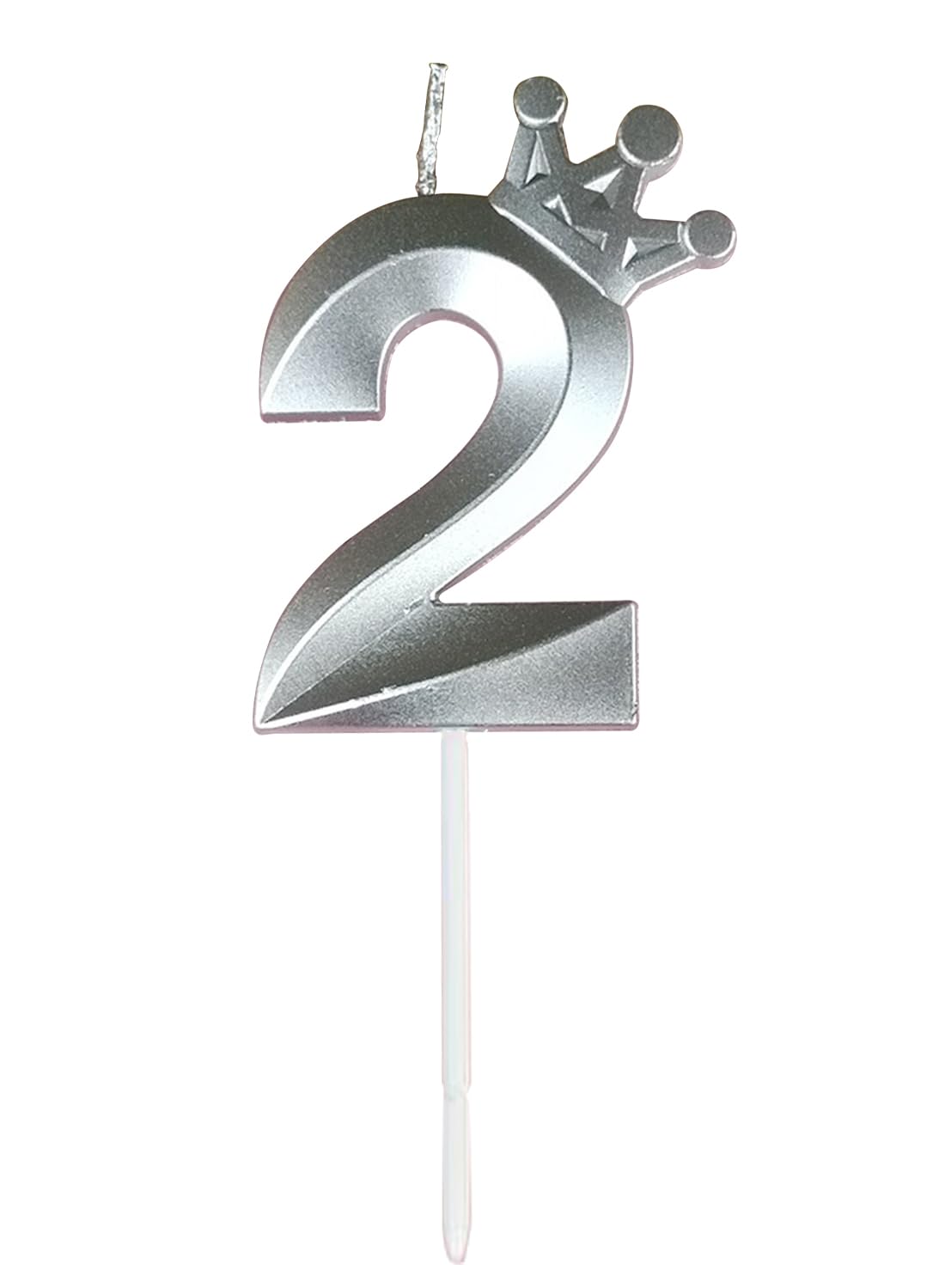 Birthday Number Candles for Cake Decoration, Glittery Cake Toppers with Cute Designs, Perfect for Kids' Parties, Anniversaries, and Celebrations-silver(No.2)