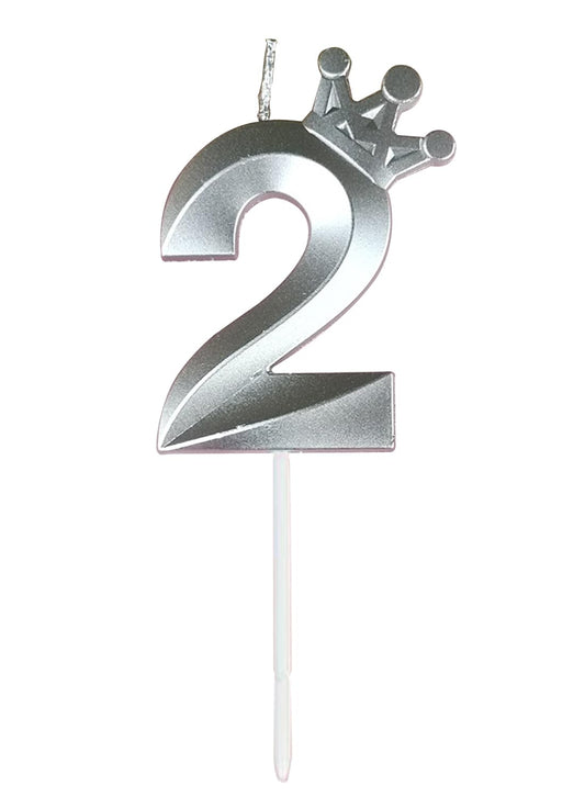 Birthday Number Candles for Cake Decoration, Glittery Cake Toppers with Cute Designs, Perfect for Kids' Parties, Anniversaries, and Celebrations-silver(No.2)