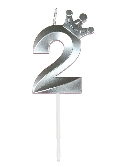 Birthday Number Candles for Cake Decoration, Glittery Cake Toppers with Cute Designs, Perfect for Kids' Parties, Anniversaries, and Celebrations-silver(No.2)