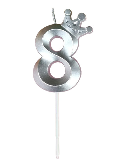 Birthday Number Candles for Cake Decoration, Glittery Cake Toppers with Cute Designs, Perfect for Kids' Parties, Anniversaries, and Celebrations-silver(No.8)