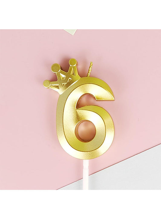 Birthday Number Candles for Cake Decoration, Glittery Cake Toppers with Cute Designs, Perfect for Kids' Parties, Anniversaries, and Celebrations-GOLD(No.6)