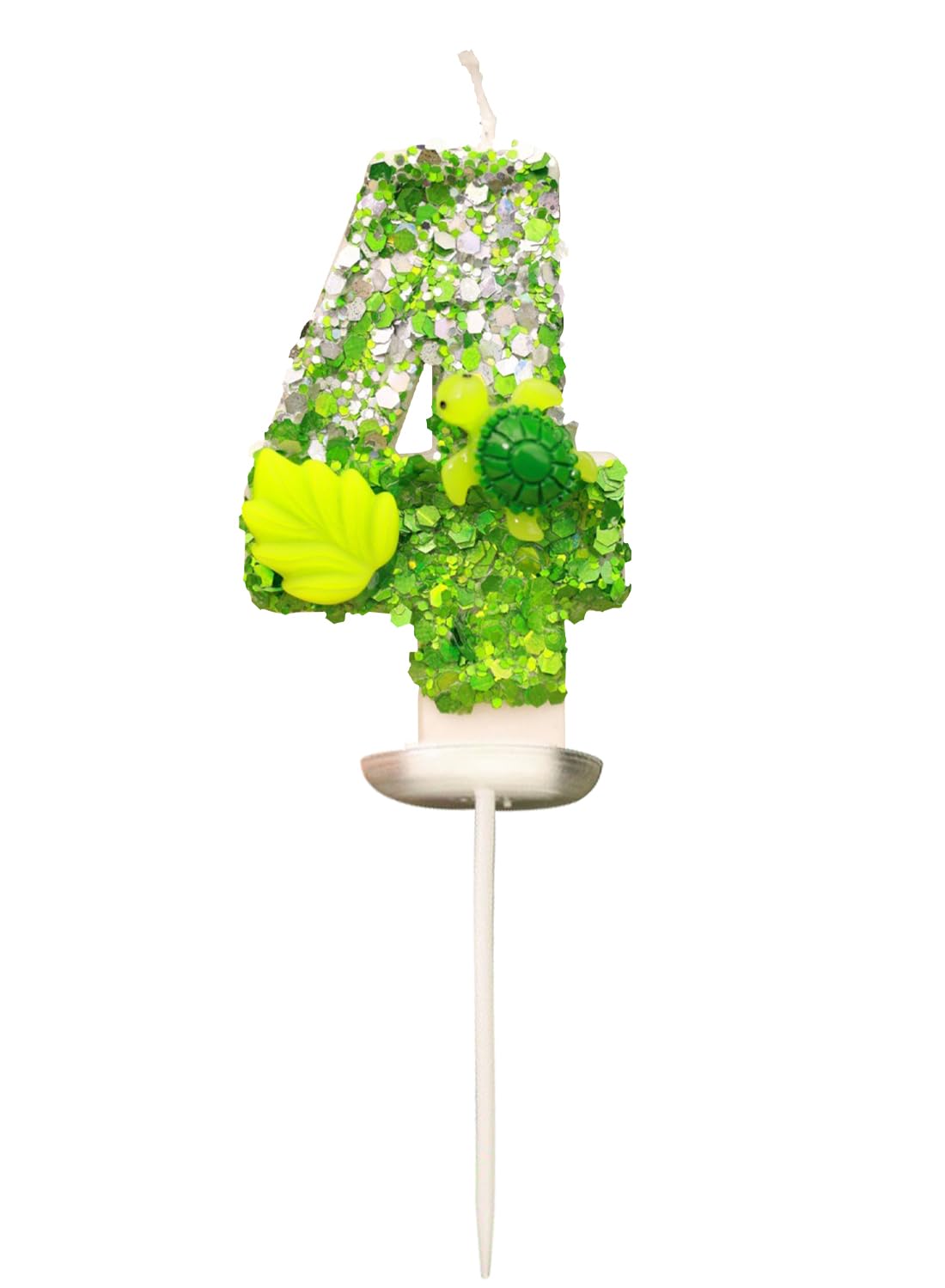 7cm Birthday Number Candles for Cake Decoration, Glittery Cake Toppers with Cute Designs, Perfect for Kids' Parties, Anniversaries, and Celebrations-Green Turtle(No.0)