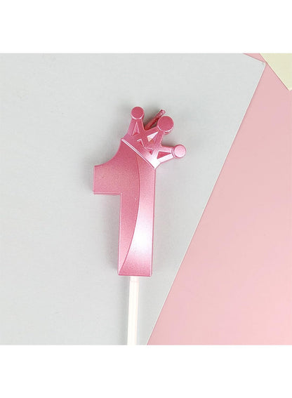 Birthday Number Candles for Cake Decoration, Glittery Cake Toppers with Cute Designs, Perfect for Kids' Parties, Anniversaries, and Celebrations-PINK(No.1)