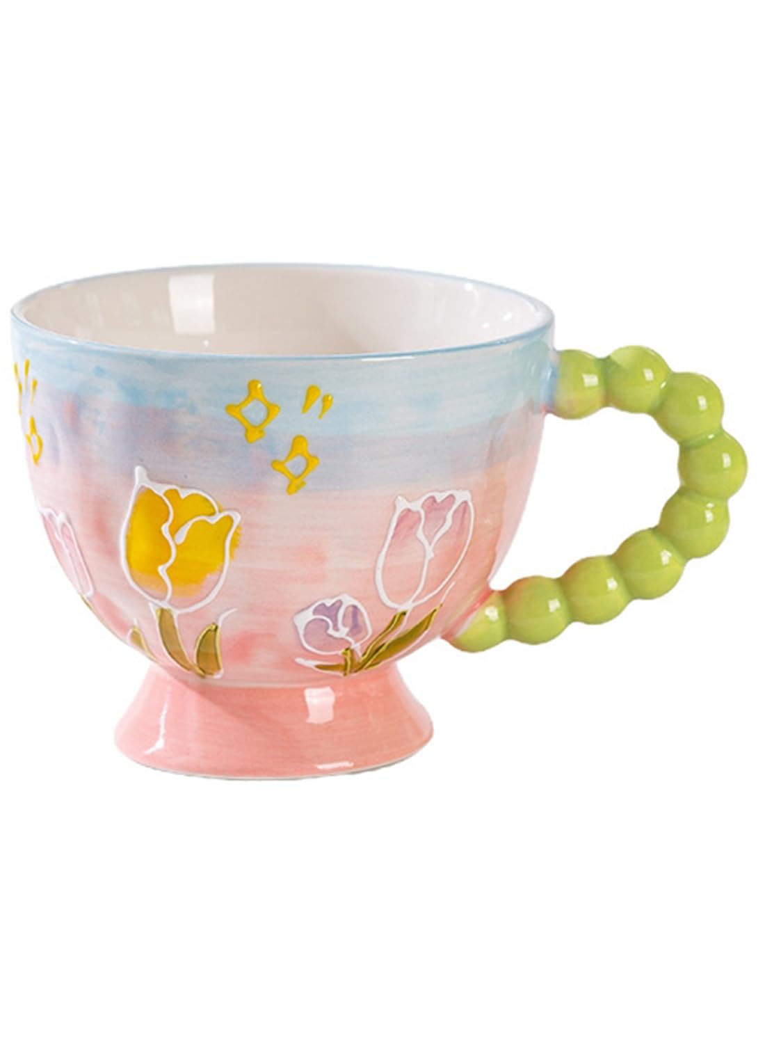 NOVO Hand-Painted Coloful Ceramic Mug Cup,Boho Style, Microwave Dishwasher Oven Safe, for Coffee, Breakfast & Ice Cream 550ml-Dark Blue
