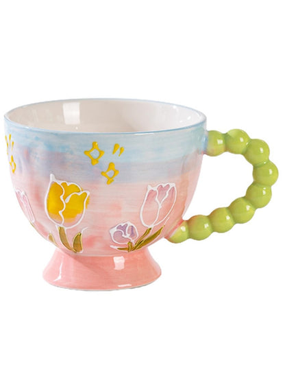 NOVO Hand-Painted Coloful Ceramic Mug Cup,Boho Style, Microwave Dishwasher Oven Safe, for Coffee, Breakfast & Ice Cream 550ml-Dark Blue