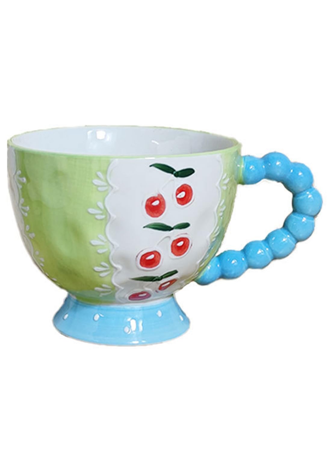 NOVO Hand-Painted Coloful Ceramic Mug Cup,Boho Style, Microwave Dishwasher Oven Safe, for Coffee, Breakfast & Ice Cream 550ml-Dark Blue