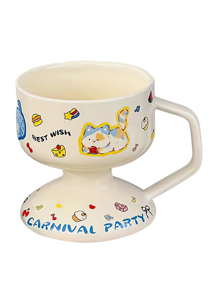 NOVO Hand-Painted Coloful Ceramic Mug Cup,Boho Style, Microwave Dishwasher Oven Safe, for Coffee, Breakfast & Ice Cream 550ml-Dark Blue