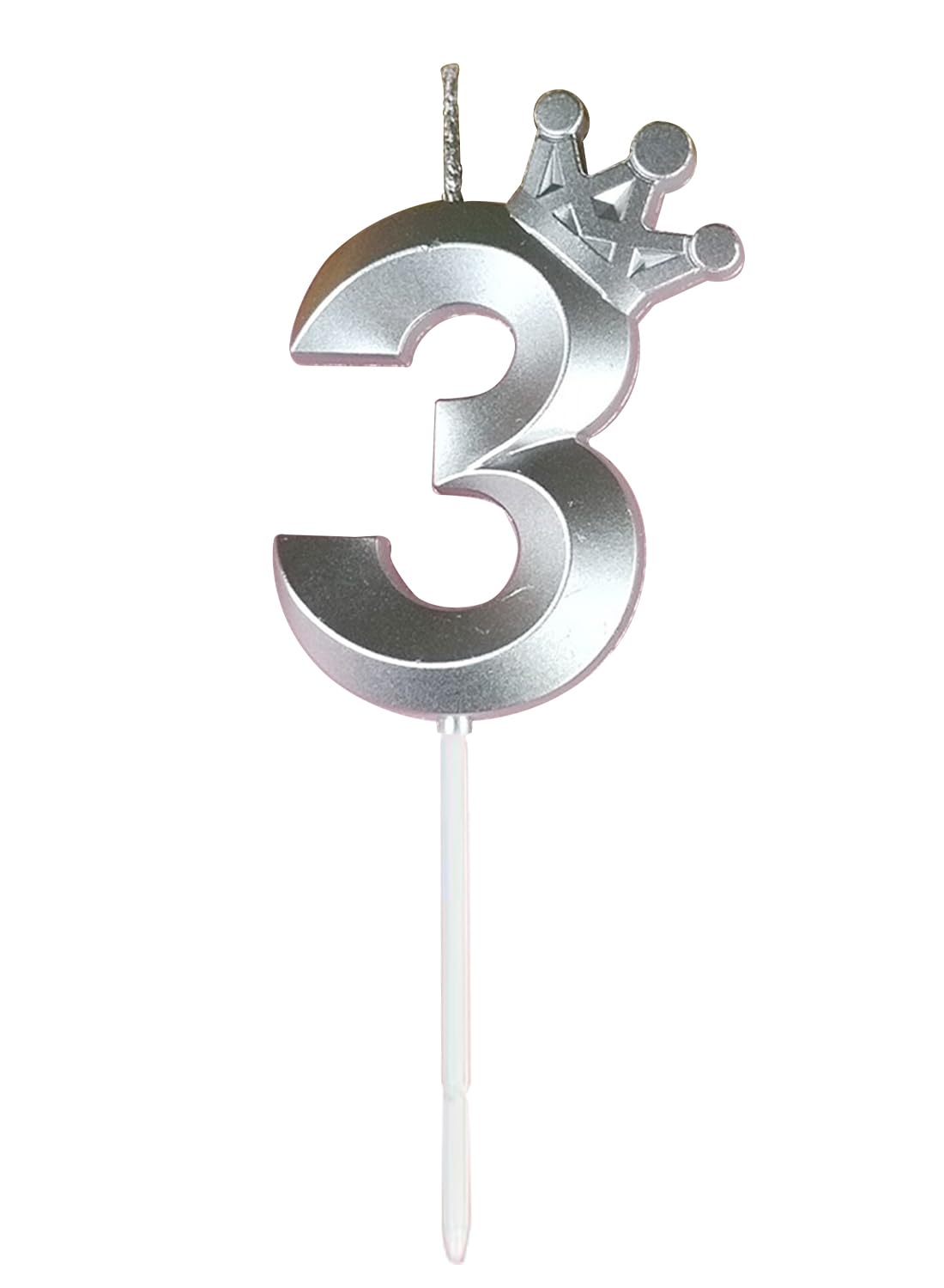 Birthday Number Candles for Cake Decoration, Glittery Cake Toppers with Cute Designs, Perfect for Kids' Parties, Anniversaries, and Celebrations-silver(No.3)