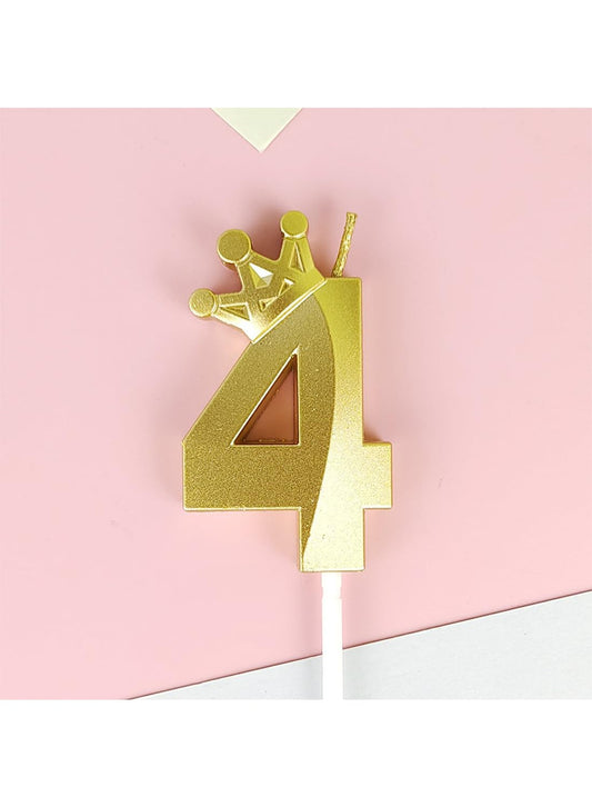 Birthday Number Candles for Cake Decoration, Glittery Cake Toppers with Cute Designs, Perfect for Kids' Parties, Anniversaries, and Celebrations-GOLD(No.4)