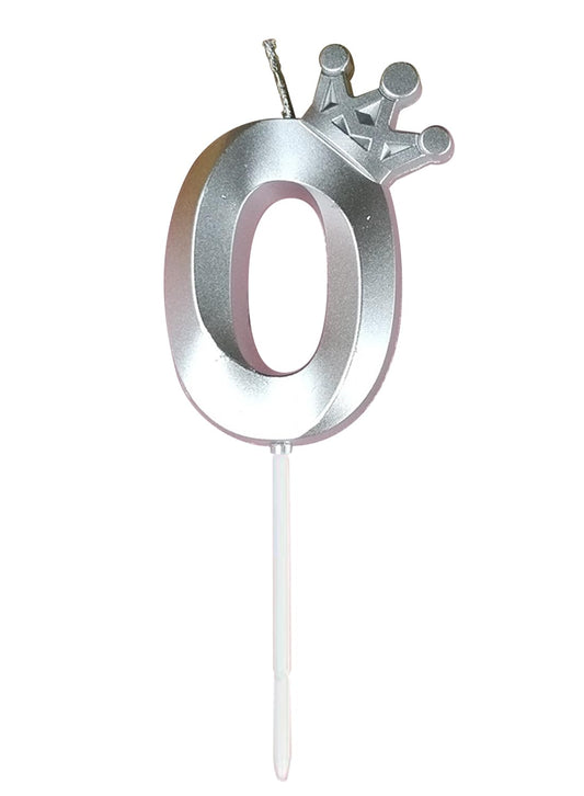 Birthday Number Candles for Cake Decoration, Glittery Cake Toppers with Cute Designs, Perfect for Kids' Parties, Anniversaries, and Celebrations-silver(No.0)