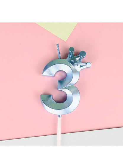 Birthday Number Candles for Cake Decoration, Glittery Cake Toppers with Cute Designs, Perfect for Kids' Parties, Anniversaries, and Celebrations-BLUE(No.3)