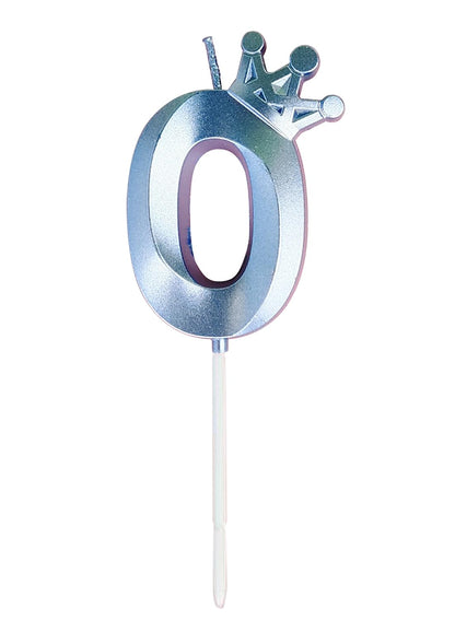 Birthday Number Candles for Cake Decoration, Glittery Cake Toppers with Cute Designs, Perfect for Kids' Parties, Anniversaries, and Celebrations-BLUE(No.0)