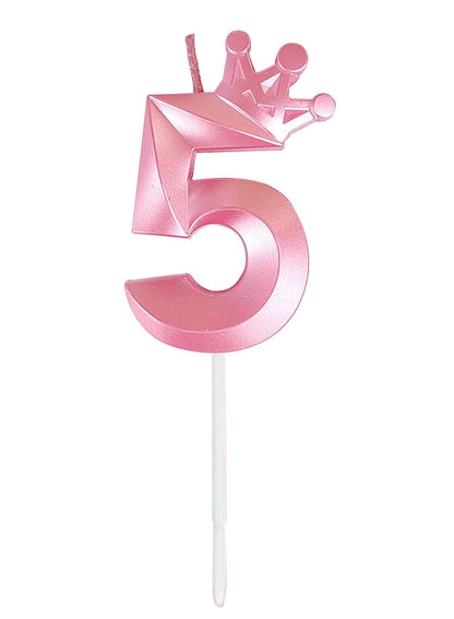 Birthday Number Candles for Cake Decoration, Glittery Cake Toppers with Cute Designs, Perfect for Kids' Parties, Anniversaries, and Celebrations-PINK(No.5)