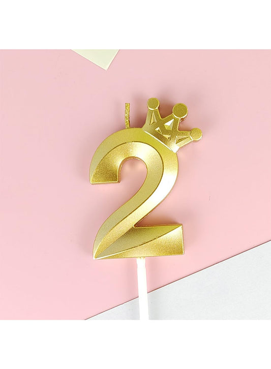 Birthday Number Candles for Cake Decoration, Glittery Cake Toppers with Cute Designs, Perfect for Kids' Parties, Anniversaries, and Celebrations-GOLD(No.2)