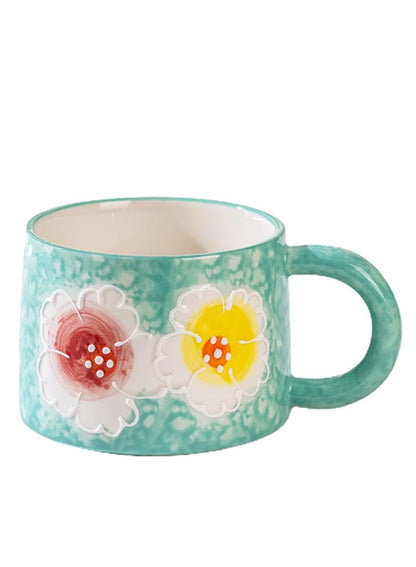 NOVO Hand-Painted Coloful Ceramic Mug Cup,Boho Style, Microwave Dishwasher Oven Safe, for Coffee, Breakfast & Ice Cream 550ml-Dark Blue
