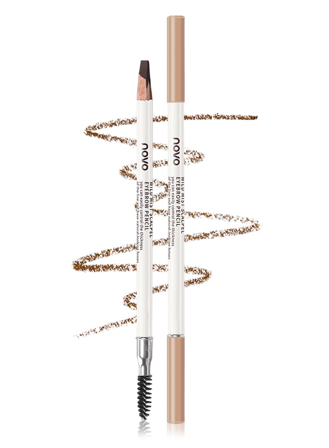 NOVO Eyebrow Pencil, Long-lasting Waterproof Eyebrow Makeup with Fine Tip and Brush for Natural-Looking Brows, Wild Mist Brow Pen 1Pcs - Natural Brown
