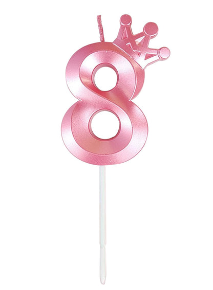 Birthday Number Candles for Cake Decoration, Glittery Cake Toppers with Cute Designs, Perfect for Kids' Parties, Anniversaries, and Celebrations-PINK(No.8)
