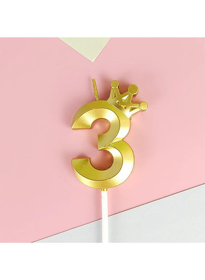 Birthday Number Candles for Cake Decoration, Glittery Cake Toppers with Cute Designs, Perfect for Kids' Parties, Anniversaries, and Celebrations-GOLD(No.3)
