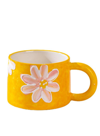 NOVO Hand-Painted Coloful Ceramic Mug Cup,Boho Style, Microwave Dishwasher Oven Safe, for Coffee, Breakfast & Ice Cream 550ml-Dark Blue