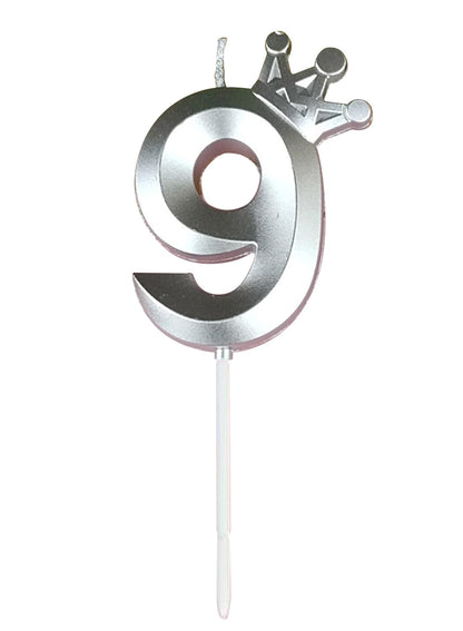 Birthday Number Candles for Cake Decoration, Glittery Cake Toppers with Cute Designs, Perfect for Kids' Parties, Anniversaries, and Celebrations-silver(No.9)