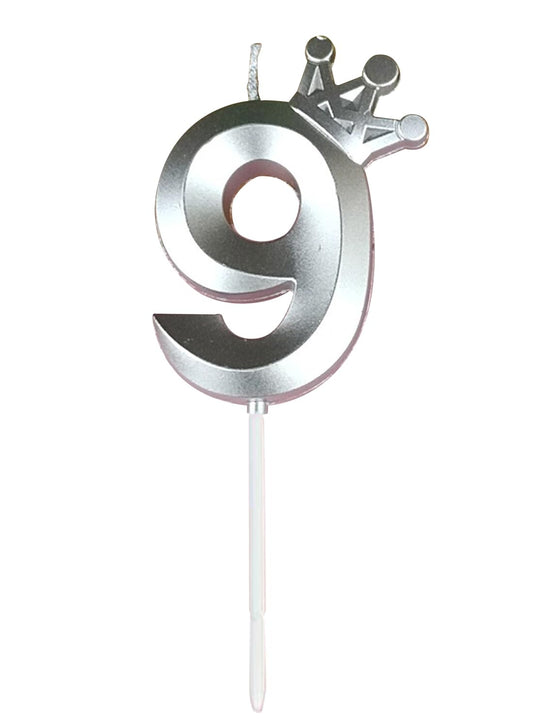 Birthday Number Candles for Cake Decoration, Glittery Cake Toppers with Cute Designs, Perfect for Kids' Parties, Anniversaries, and Celebrations-silver(No.9)