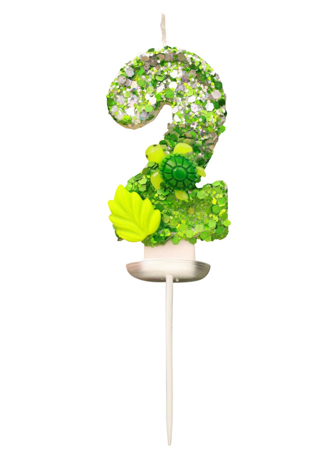 7cm Birthday Number Candles for Cake Decoration, Glittery Cake Toppers with Cute Designs, Perfect for Kids' Parties, Anniversaries, and Celebrations-Green Turtle(No.0)