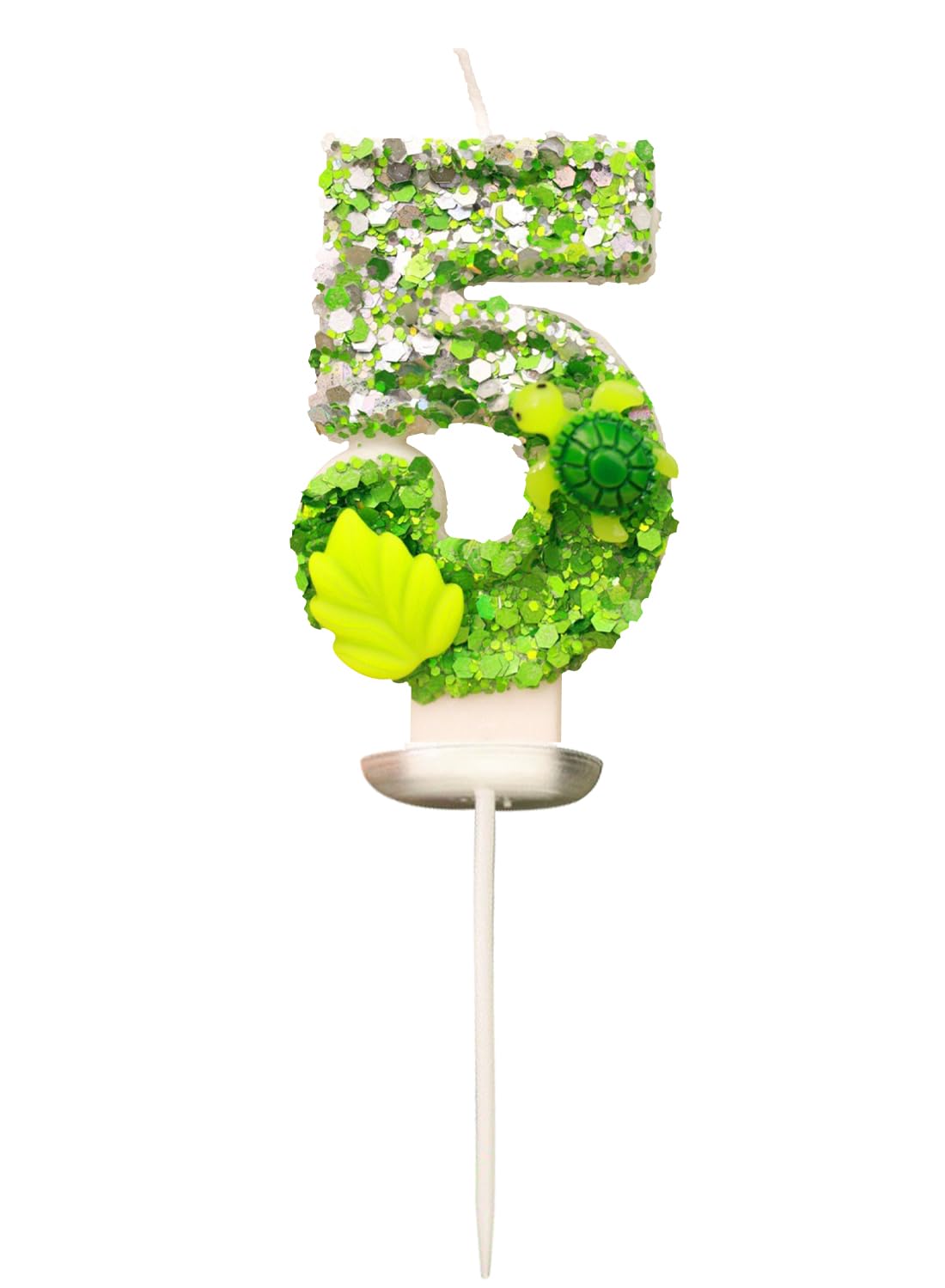 7cm Birthday Number Candles for Cake Decoration, Glittery Cake Toppers with Cute Designs, Perfect for Kids' Parties, Anniversaries, and Celebrations-Green Turtle(No.0)