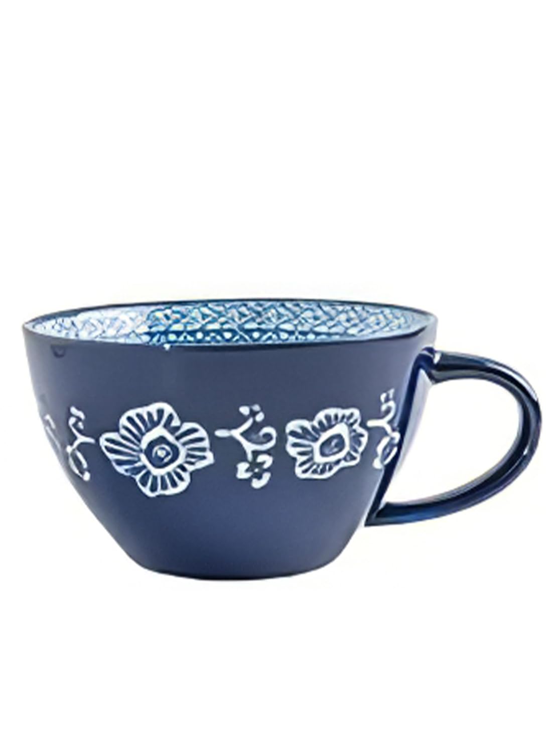 NOVO Hand-Painted Coloful Ceramic Mug Cup,Boho Style, Microwave Dishwasher Oven Safe, for Coffee, Breakfast & Ice Cream 550ml-Dark Blue