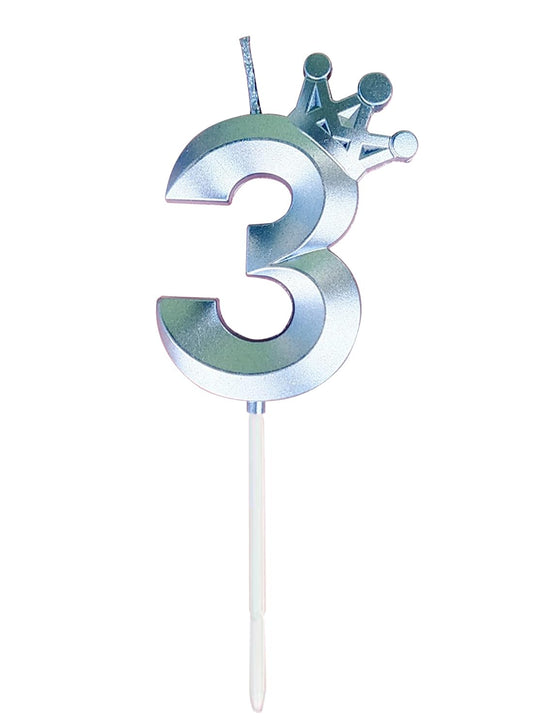 Birthday Number Candles for Cake Decoration, Glittery Cake Toppers with Cute Designs, Perfect for Kids' Parties, Anniversaries, and Celebrations-BLUE(No.3)