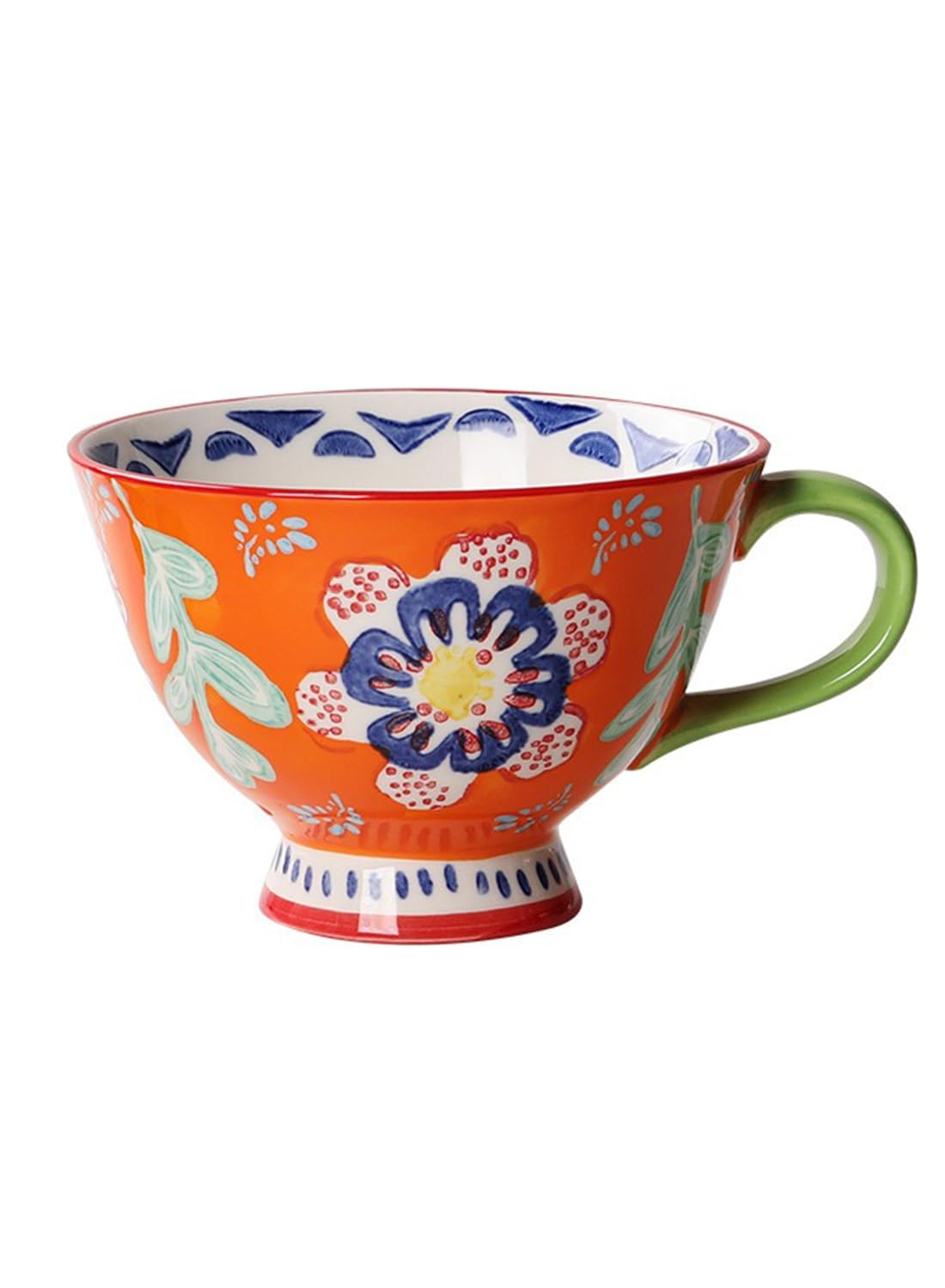NOVO Hand-Painted Coloful Ceramic Mug Cup,Boho Style, Microwave Dishwasher Oven Safe, for Coffee, Breakfast & Ice Cream 550ml-Dark Blue
